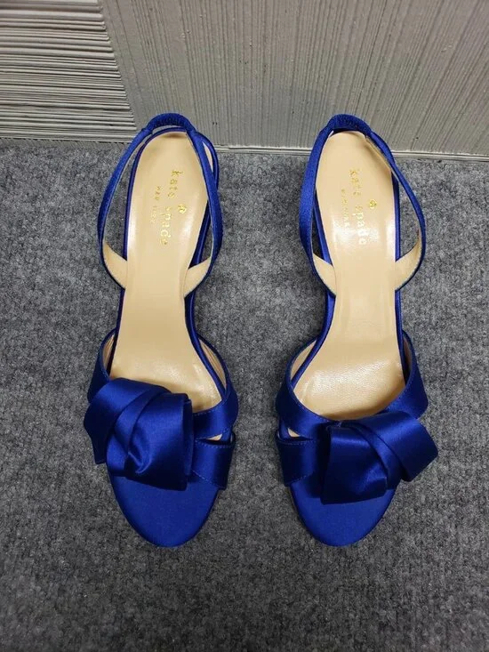 Kate Spade New York Women Heel Shoes Blue Satin Slingback Peep Toe Formal - Picture 3 of 16